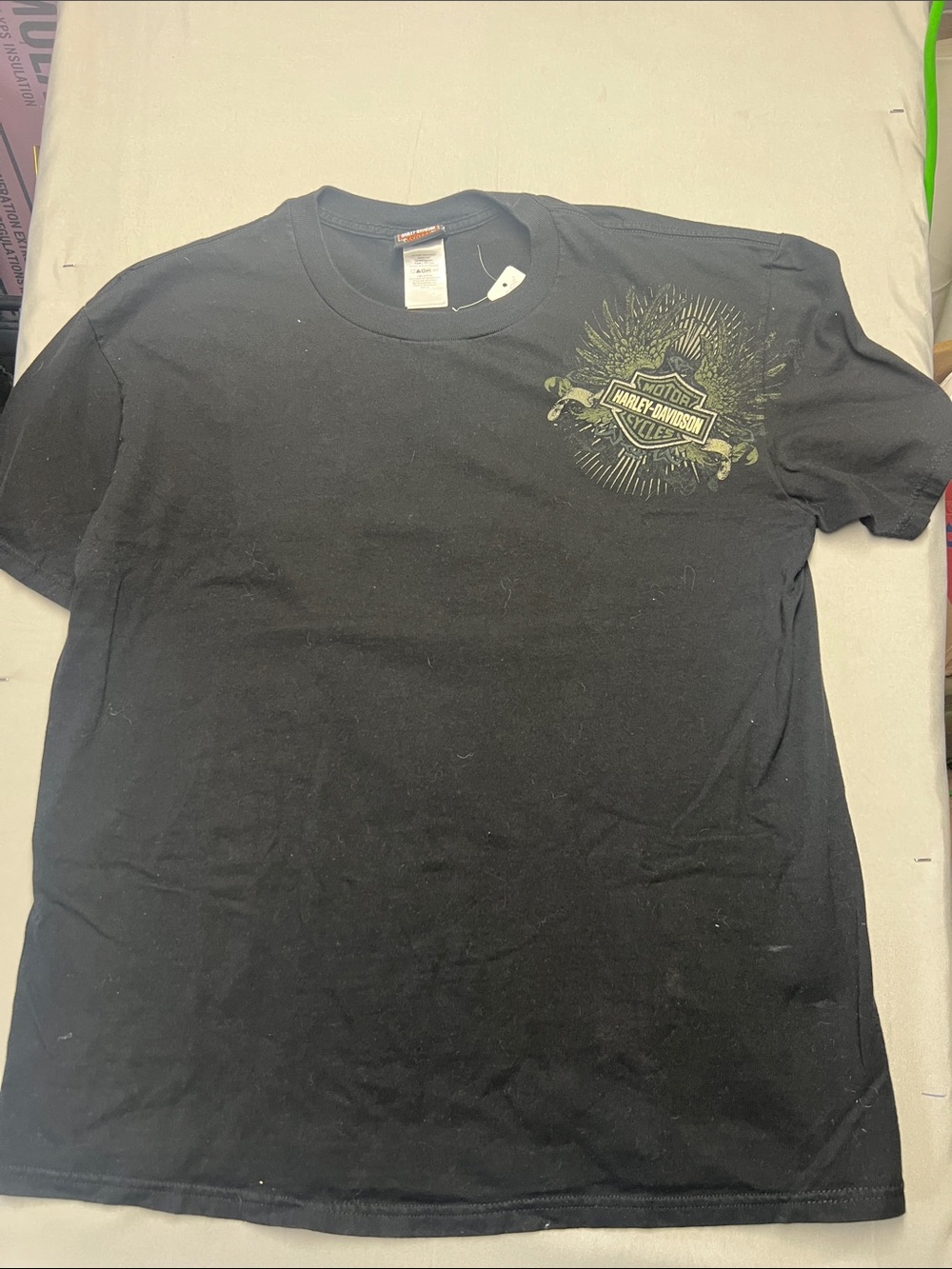 Harley-Davidson Black Tee with Olive Crest Graphic